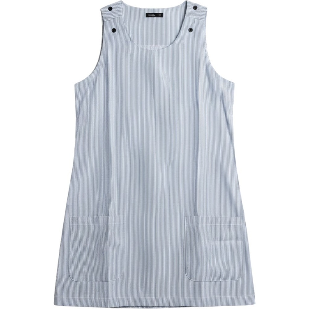Hekka Womens Blue White Pinstripe Sleeveless Shift Dress Pockets Size M